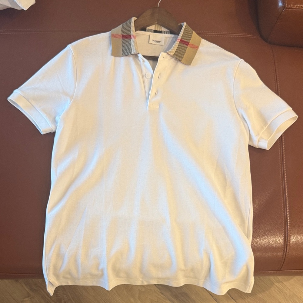 Burberry White Polo Shirt with Vintage Check Collar